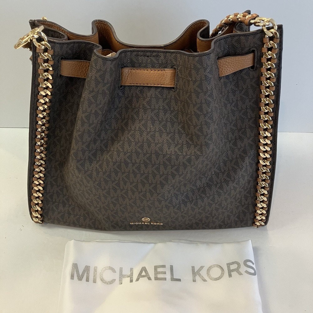 New! Michael Kors Mina‎ Large Signature Logo Chain Shoulder Bag